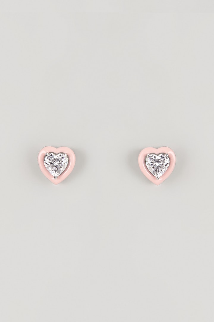 White Finish Pink Stone Stud Earrings In Sterling Silver by Diosa Paris Jewellery at Pernia's Pop Up Shop