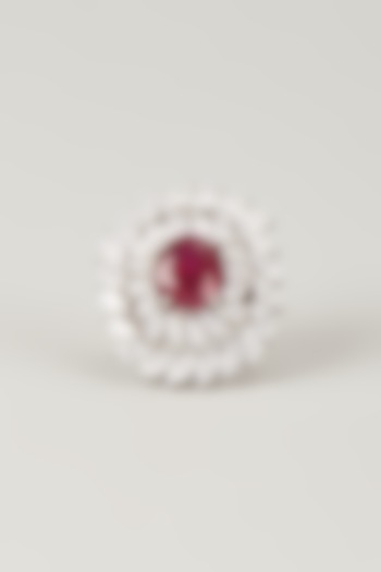 White Finish Red Stone Ring In Sterling Silver by Diosa Paris Jewellery at Pernia's Pop Up Shop