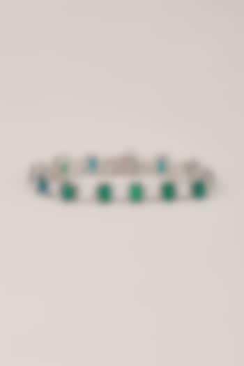 White Finish Zircon & Green Stone Bracelet In Sterling Silver by Diosa Paris Jewellery at Pernia's Pop Up Shop