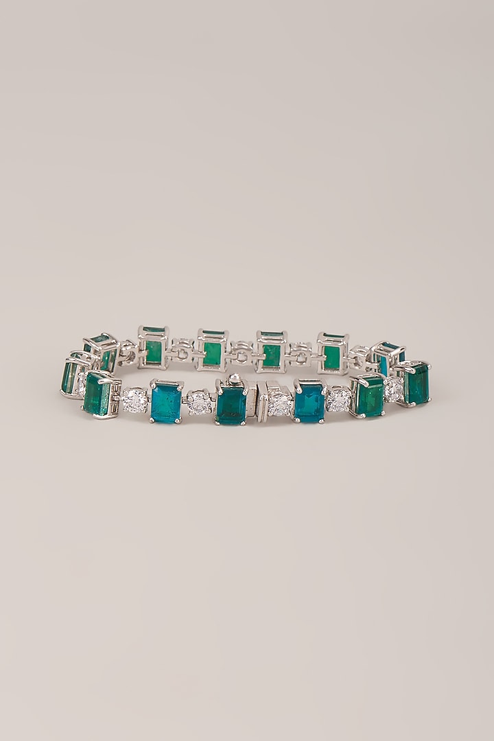 White Finish Zircon & Green Stone Bracelet In Sterling Silver by Diosa Paris Jewellery at Pernia's Pop Up Shop