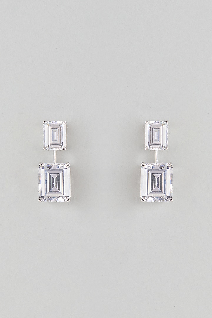 White Finish White Stone Stud Earrings In Sterling Silver by Diosa Paris Jewellery at Pernia's Pop Up Shop
