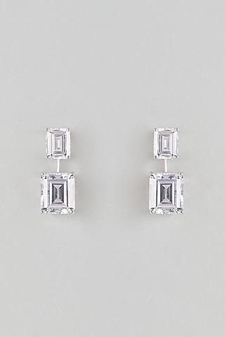 White Finish White Stone Stud Earrings In Sterling Silver by Diosa Paris Jewellery