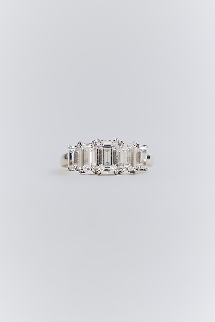 Silver Finish White Stone Ring In Sterling Silver by Diosa Paris Jewellery at Pernia's Pop Up Shop