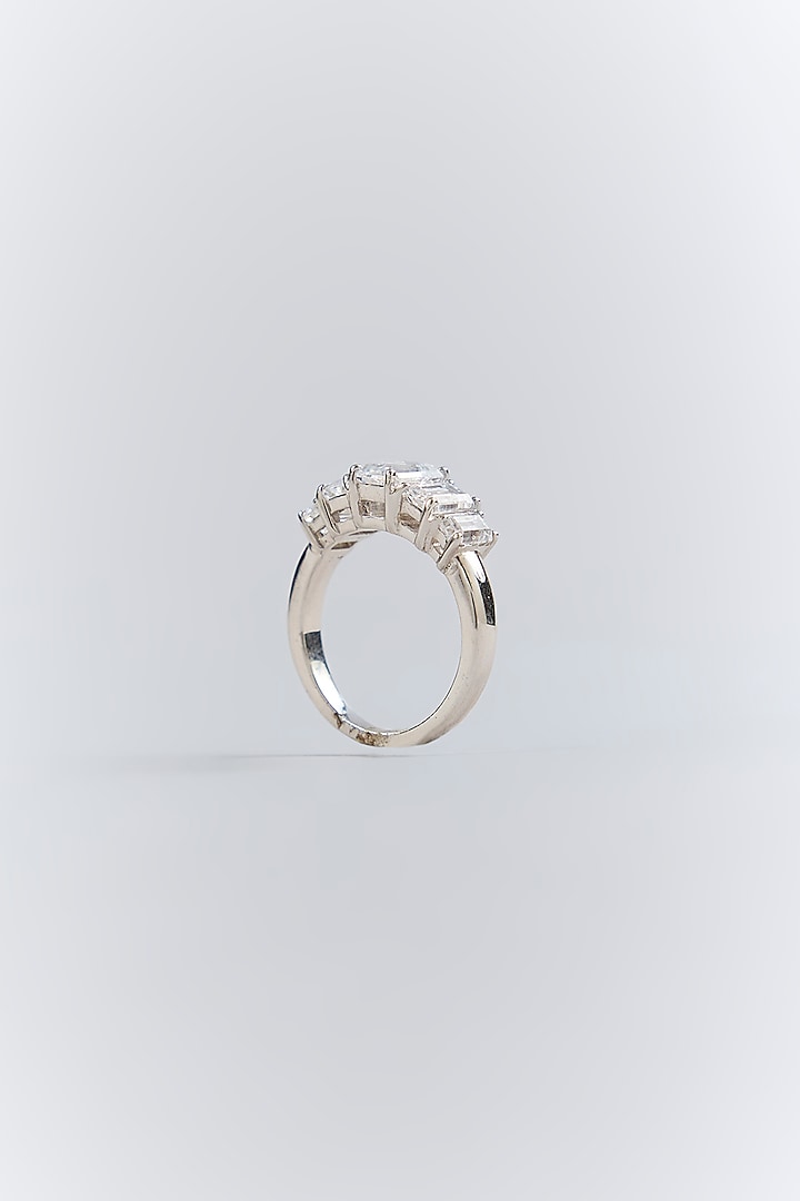 Silver Finish White Stone Ring In Sterling Silver by Diosa Paris Jewellery at Pernia's Pop Up Shop