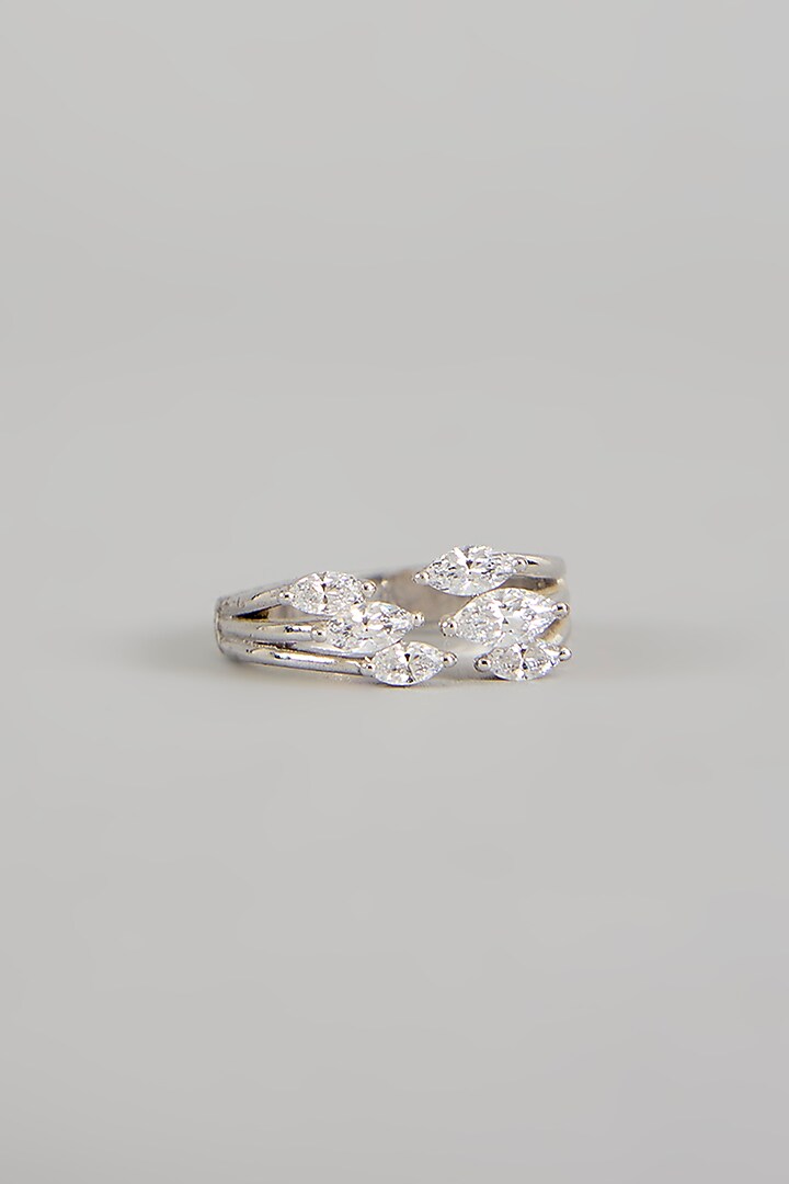 White Finish Zircon Ring In Sterling Silver by Diosa Paris Jewellery at Pernia's Pop Up Shop