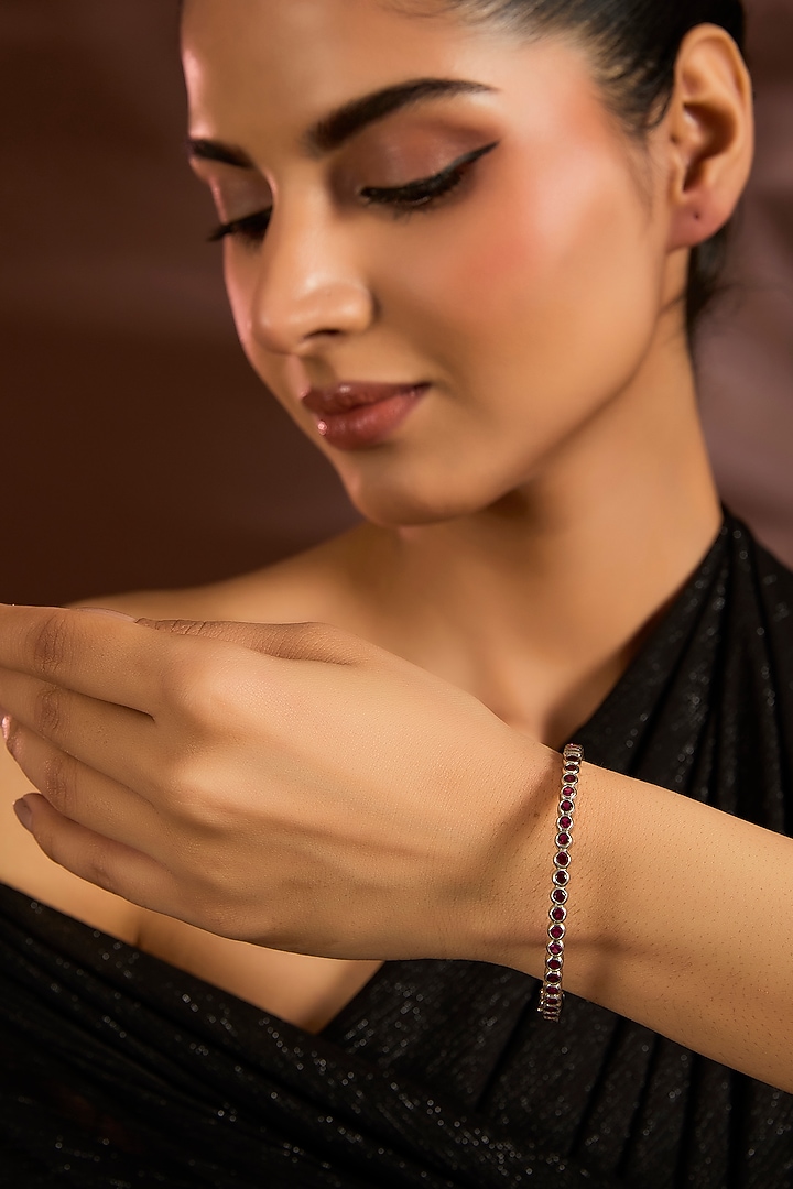 White Finish Red Stone Bangle In Sterling Silver by Diosa Paris Jewellery at Pernia's Pop Up Shop