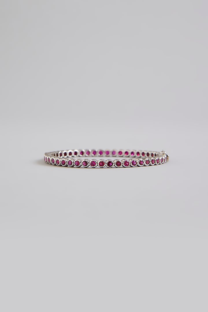 White Finish Red Stone Bangle In Sterling Silver by Diosa Paris Jewellery at Pernia's Pop Up Shop