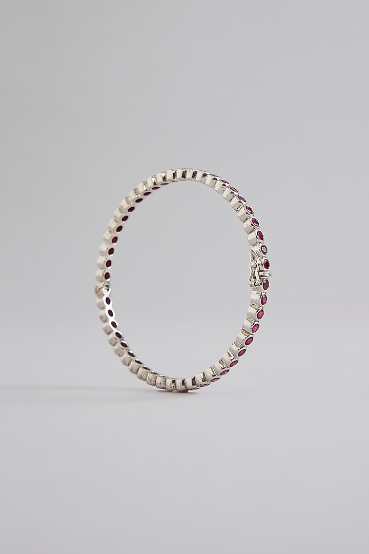 White Finish Red Stone Bangle In Sterling Silver by Diosa Paris Jewellery at Pernia's Pop Up Shop