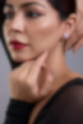 White Finish White Stone Stud Earrings In Sterling Silver by Diosa Paris Jewellery at Pernia's Pop Up Shop