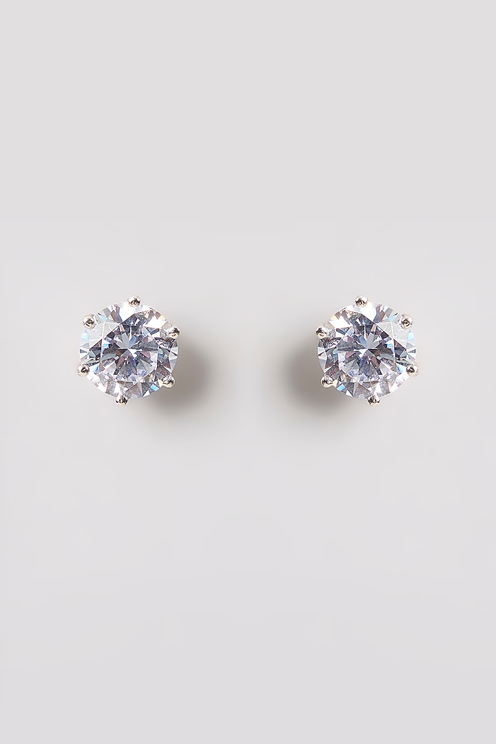 White Finish White Stone Stud Earrings In Sterling Silver by Diosa Paris Jewellery at Pernia's Pop Up Shop
