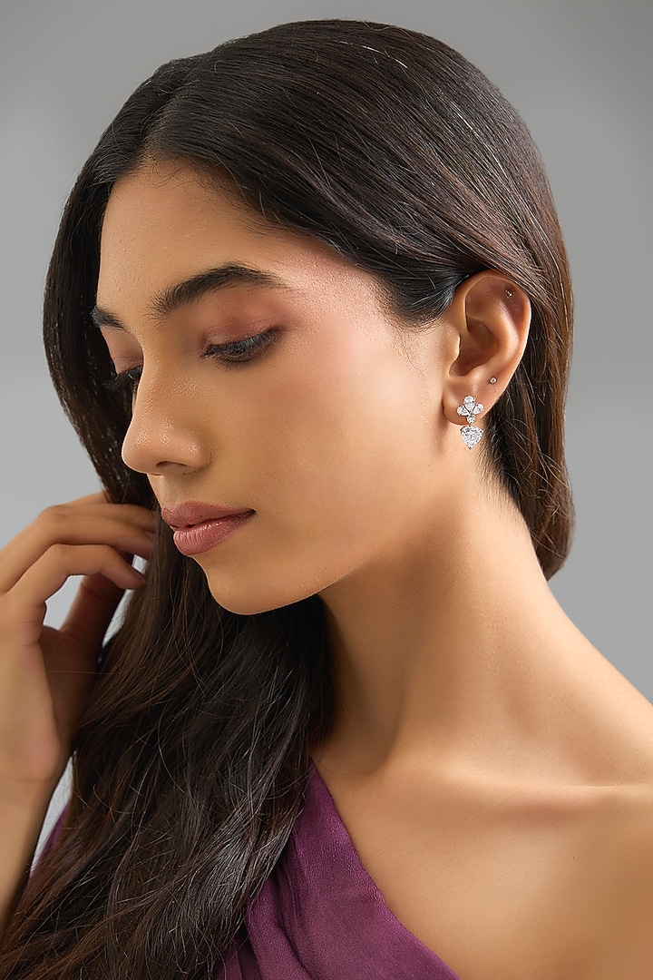 White Finish White Stone Dangler Earrings In Sterling Silver by Diosa Paris Jewellery at Pernia's Pop Up Shop