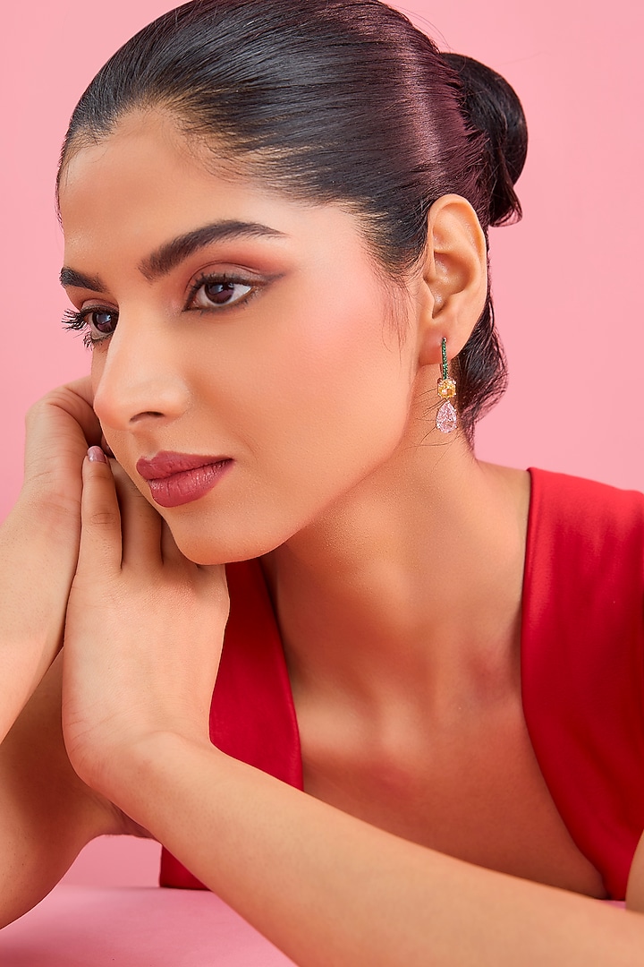 Silver Finish Multi-Colored Stone Dangler Earrings In Sterling Silver by Diosa Paris Jewellery at Pernia's Pop Up Shop