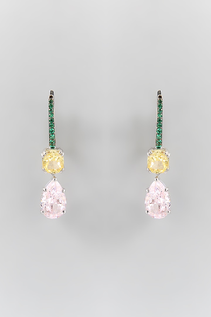 Silver Finish Multi-Colored Stone Dangler Earrings In Sterling Silver by Diosa Paris Jewellery at Pernia's Pop Up Shop