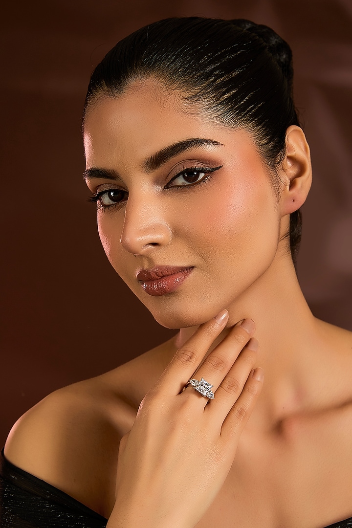 White Finish White Stone Ring In Sterling Silver by Diosa Paris Jewellery at Pernia's Pop Up Shop