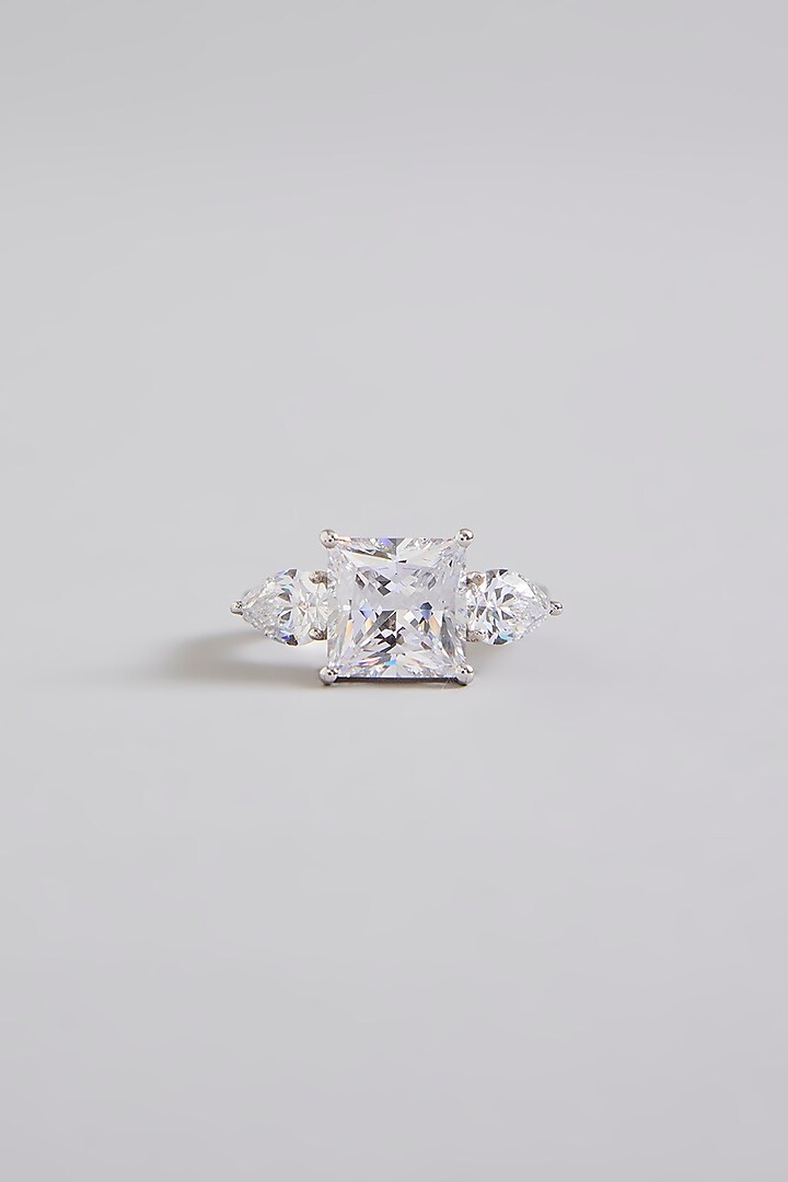 White Finish White Stone Ring In Sterling Silver by Diosa Paris Jewellery at Pernia's Pop Up Shop