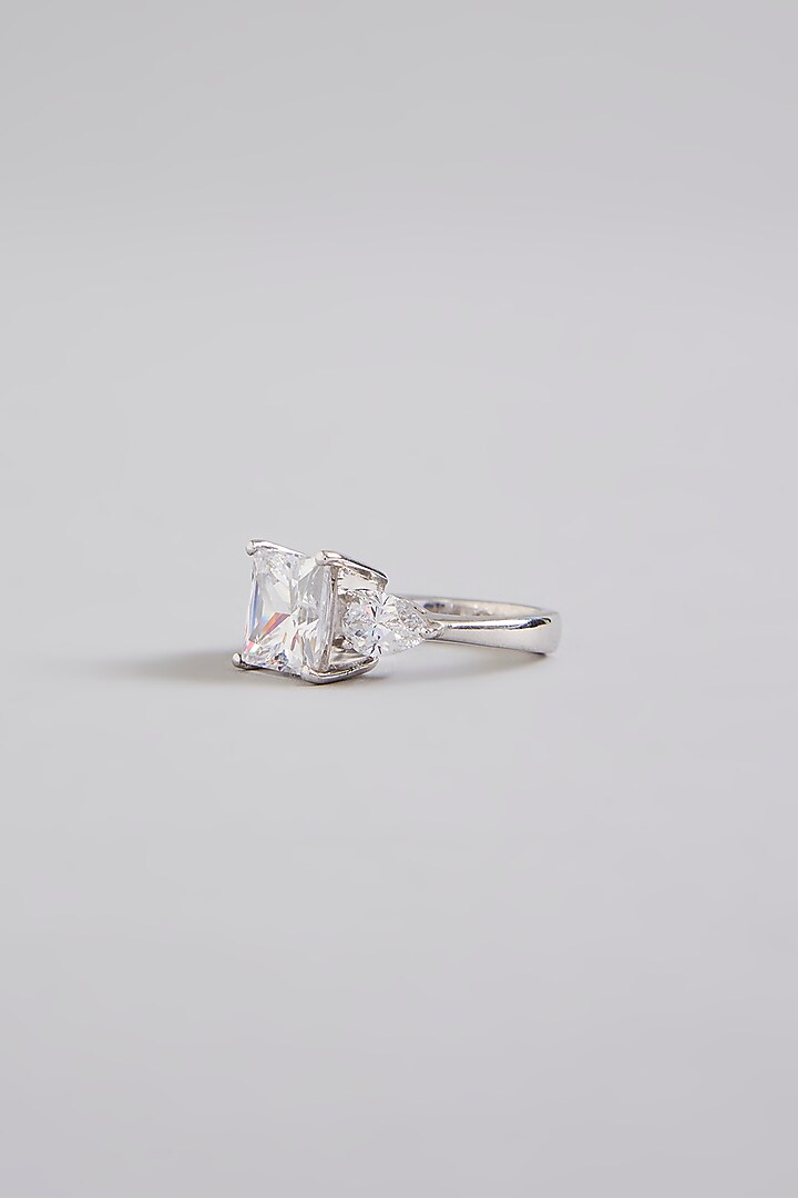 White Finish White Stone Ring In Sterling Silver by Diosa Paris Jewellery at Pernia's Pop Up Shop