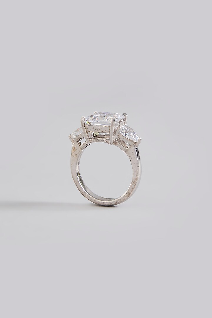 White Finish White Stone Ring In Sterling Silver by Diosa Paris Jewellery at Pernia's Pop Up Shop