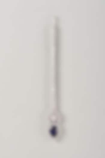 Silver Finish Zircon & Blue Stone Maangtikka In Sterling Silver by Diosa Paris Jewellery at Pernia's Pop Up Shop