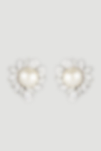 White Finish Pearl Earrings In Sterling Silver by Diosa Paris