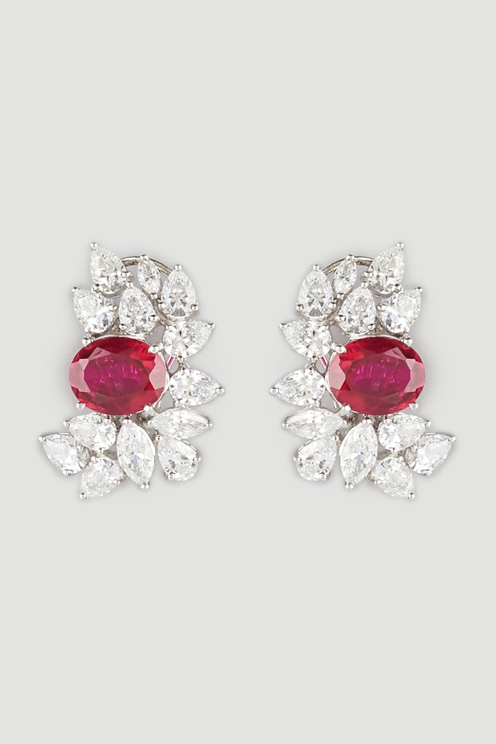 White Finish Stud Floral Earrings In Sterling Silver by Diosa Paris Jewellery at Pernia's Pop Up Shop