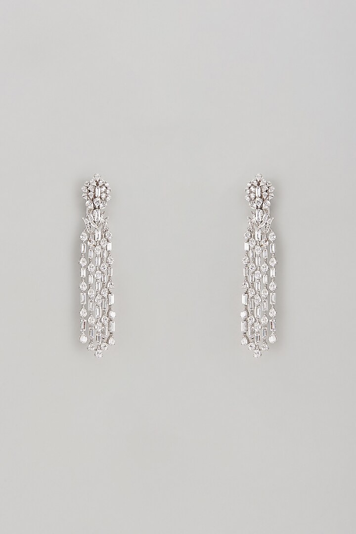 White Finish Swarovski Zircon Dangler Earrings In Sterling Silver by Diosa Paris Jewellery at Pernia's Pop Up Shop