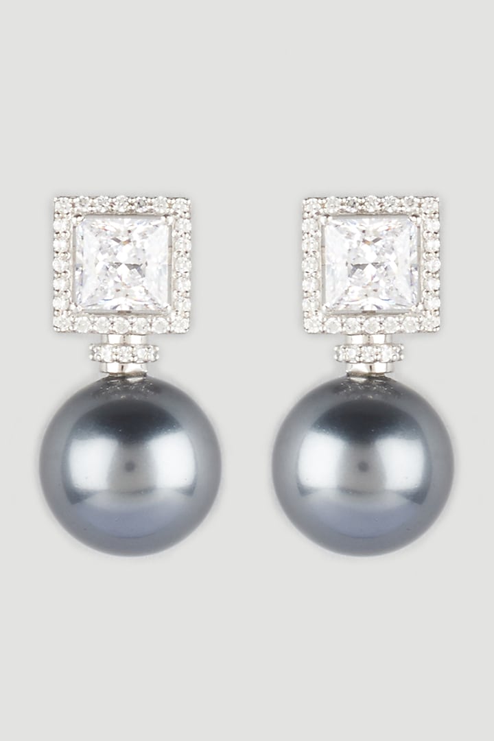 White Finish Pearl Earrings In Sterling Silver by Diosa Paris Jewellery at Pernia's Pop Up Shop