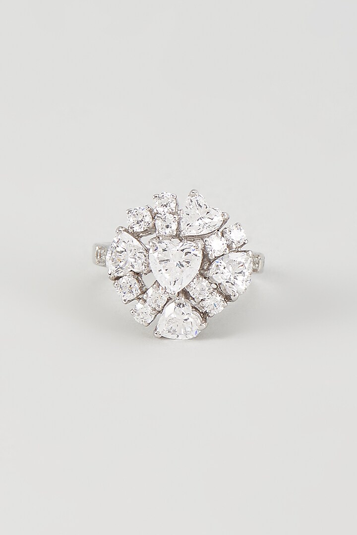 White Finish Swarovski Zircon Ring In Sterling Silver by Diosa Paris Jewellery at Pernia's Pop Up Shop