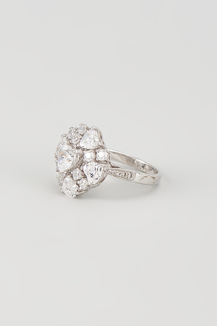 White Finish Swarovski Zircon Ring In Sterling Silver by Diosa Paris Jewellery at Pernia's Pop Up Shop