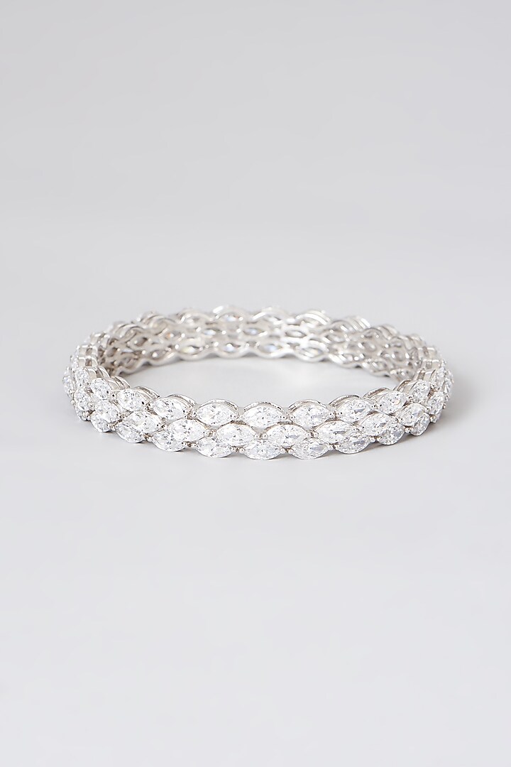 White Rhodium Finish Bangle In Sterling Silver by Diosa Paris Jewellery at Pernia's Pop Up Shop