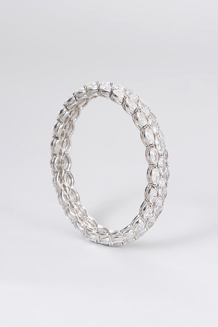 White Rhodium Finish Bangle In Sterling Silver by Diosa Paris Jewellery at Pernia's Pop Up Shop