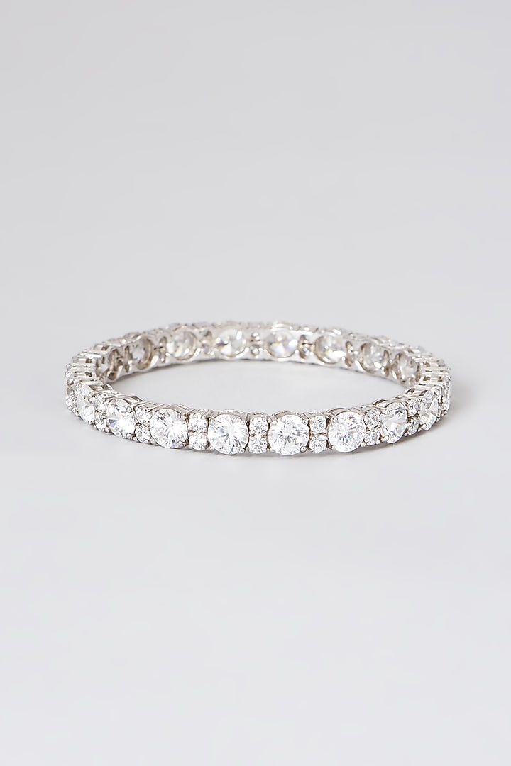 White Rhodium Finish Swarovski Bangle In Sterling Silver by Diosa Paris Jewellery at Pernia's Pop Up Shop