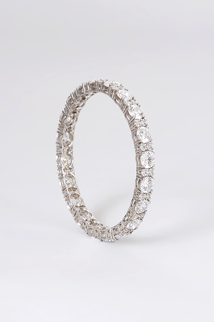 White Rhodium Finish Swarovski Bangle In Sterling Silver by Diosa Paris Jewellery at Pernia's Pop Up Shop