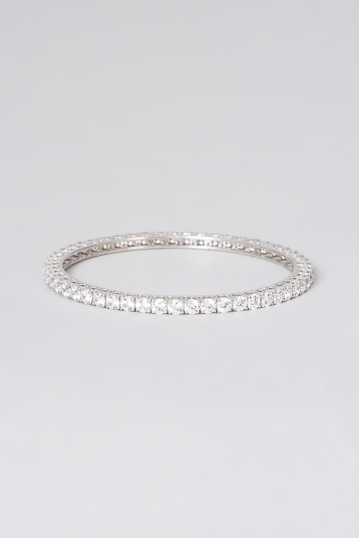 White Rhodium Finish Swarovski Zirconia Bangle In Sterling Silver by Diosa Paris Jewellery at Pernia's Pop Up Shop