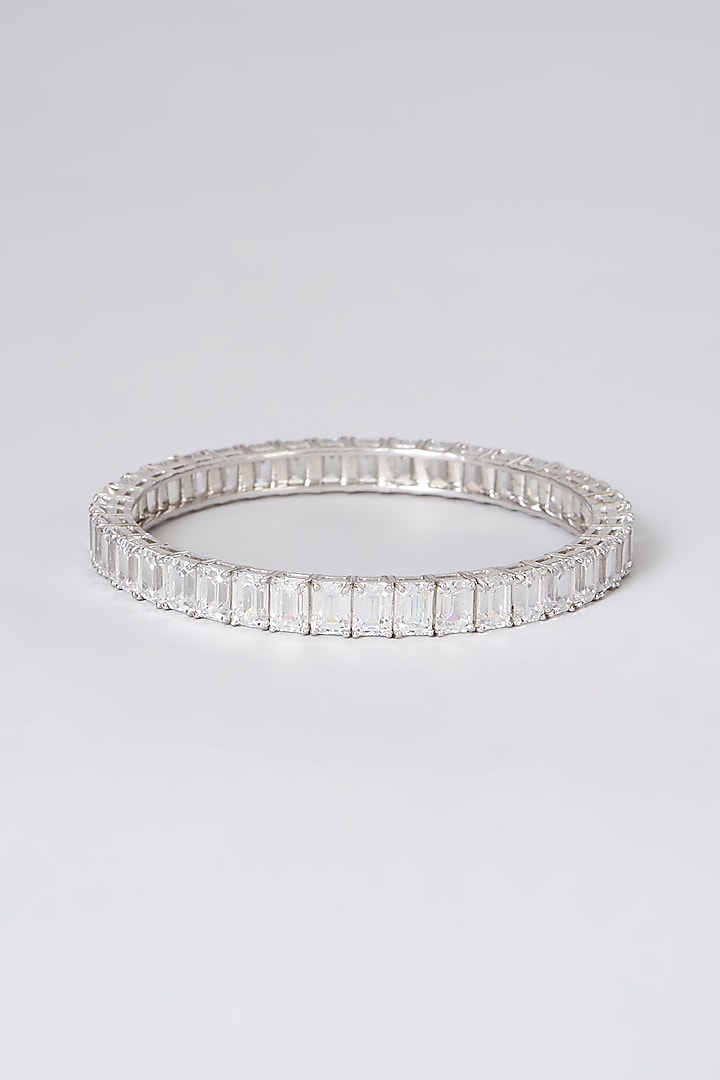 White Rhodium Finish Zirconia Bangle In Sterling Silver by Diosa Paris Jewellery at Pernia's Pop Up Shop