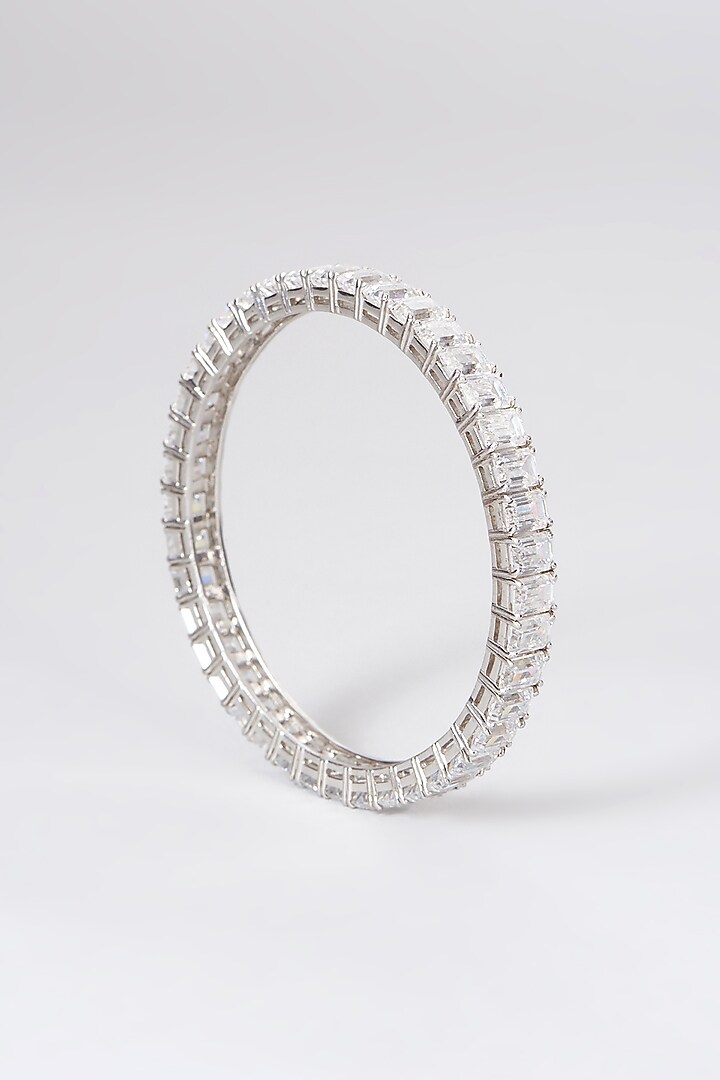 White Rhodium Finish Zirconia Bangle In Sterling Silver by Diosa Paris Jewellery at Pernia's Pop Up Shop