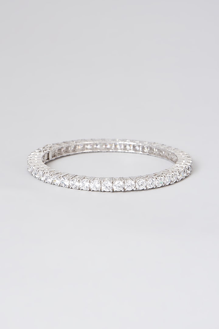 White Rhodium Finish Bangle In Sterling Silver With Zirconia by Diosa Paris Jewellery at Pernia's Pop Up Shop