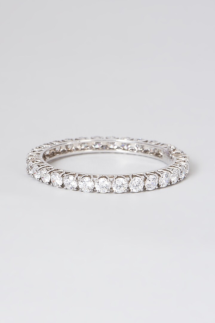 White Rhodium Finish Zirconia Bangle In Sterling Silver by Diosa Paris Jewellery at Pernia's Pop Up Shop