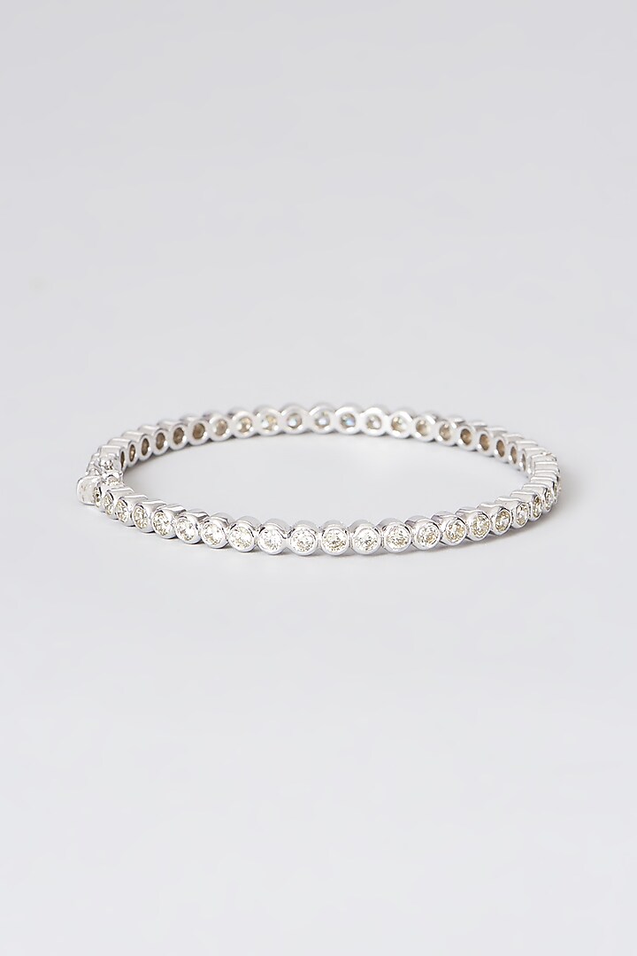 White Rhodium Finish Zircon Bangle In Sterling Silver by Diosa Paris Jewellery at Pernia's Pop Up Shop