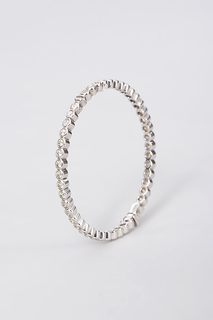 White Rhodium Finish Zircon Bangle In Sterling Silver by Diosa Paris Jewellery at Pernia's Pop Up Shop