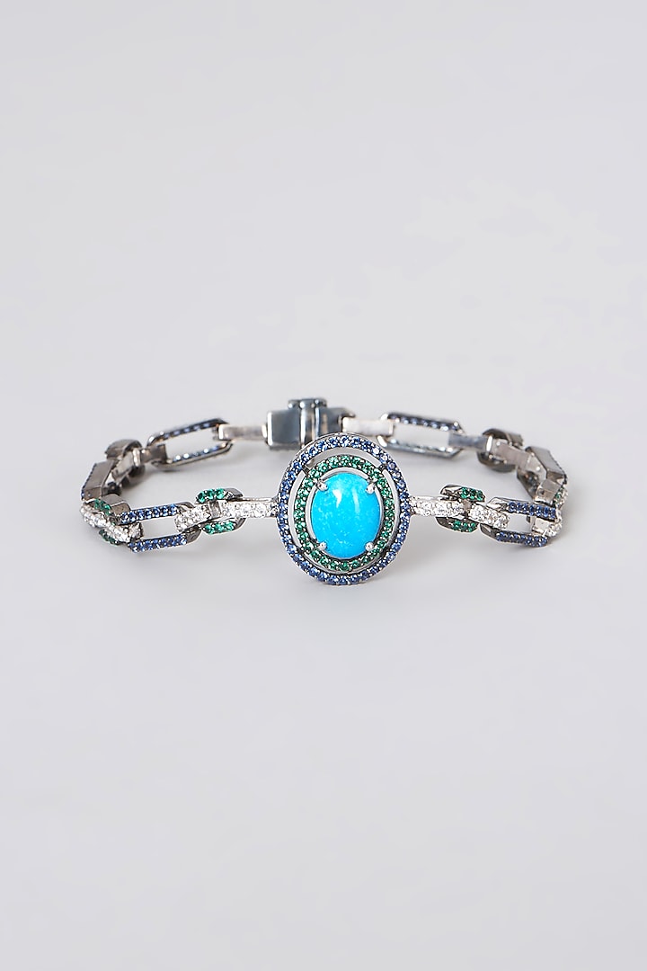 Black Rhodium Finish Cuff Bracelet In Sterling Silver by Diosa Paris Jewellery