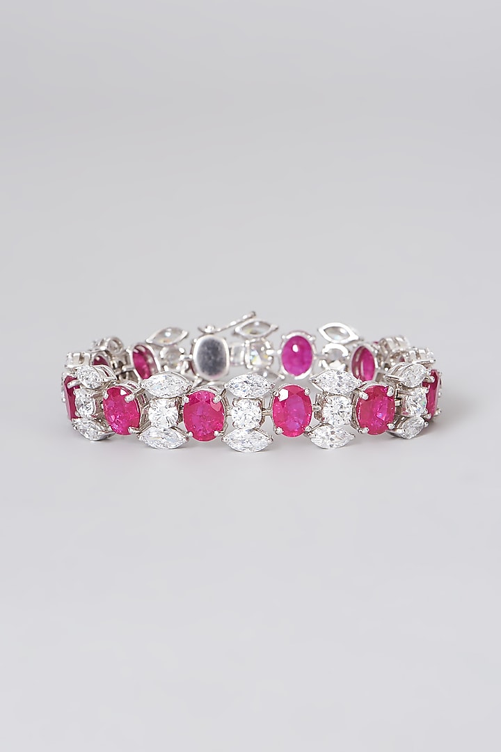 White Rhodium Finish Zirconia Cuff Bracelet In Sterling Silver by Diosa Paris Jewellery at Pernia's Pop Up Shop