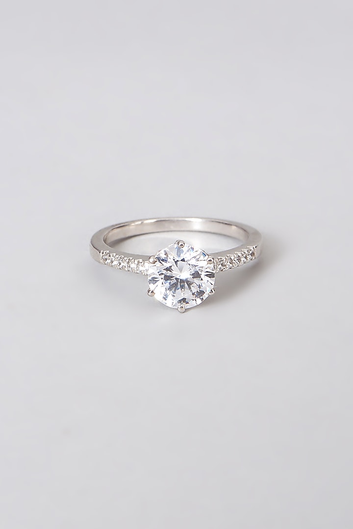 White Rhodium Finish Ring In Sterling Silver With Swarovski by Diosa Paris Jewellery at Pernia's Pop Up Shop