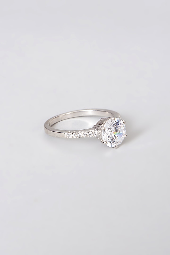 White Rhodium Finish Ring In Sterling Silver With Swarovski by Diosa Paris Jewellery at Pernia's Pop Up Shop