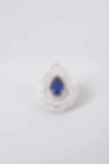 White Rhodium Finish Synthetic Stone Ring In Sterling Silver by Diosa Paris Jewellery at Pernia's Pop Up Shop