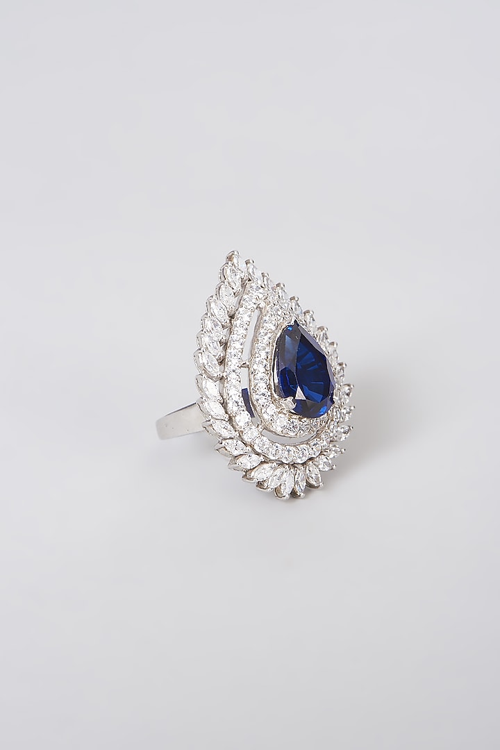 White Rhodium Finish Synthetic Stone Ring In Sterling Silver by Diosa Paris Jewellery at Pernia's Pop Up Shop