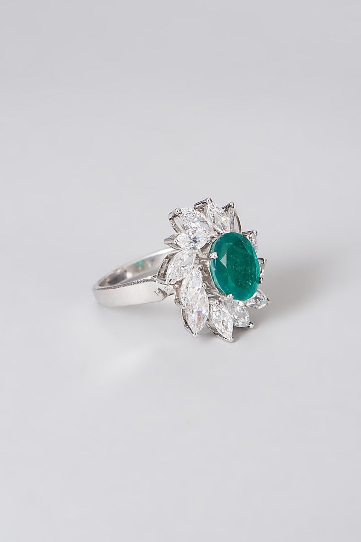 White Rhodium Finish Cocktail Ring In Sterling Silver by Diosa Paris Jewellery at Pernia's Pop Up Shop