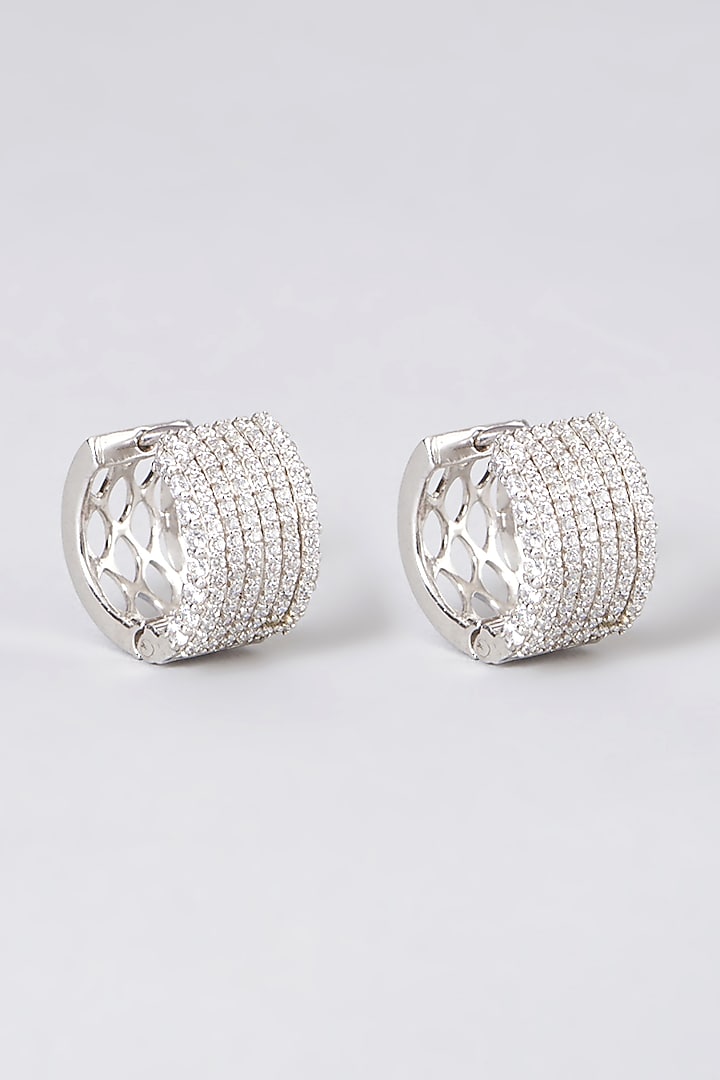 White Rhodium Finish Earrings In Sterling Silver by Diosa Paris Jewellery at Pernia's Pop Up Shop