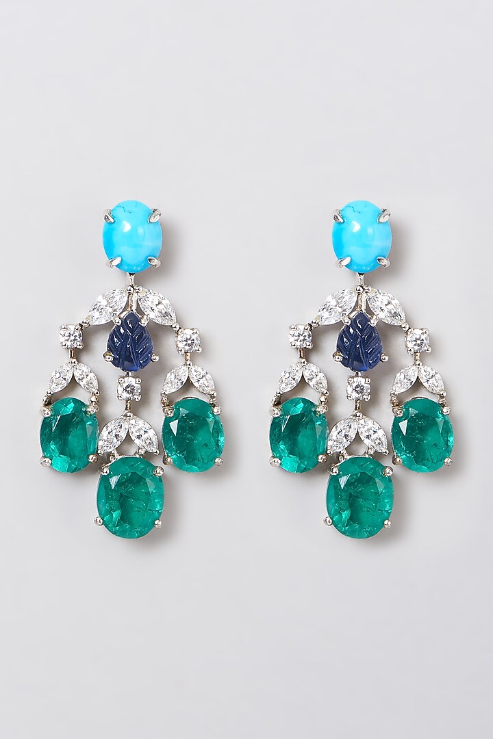 White Rhodium Finish Swarovski Earrings In Sterling Silver by Diosa Paris Jewellery at Pernia's Pop Up Shop