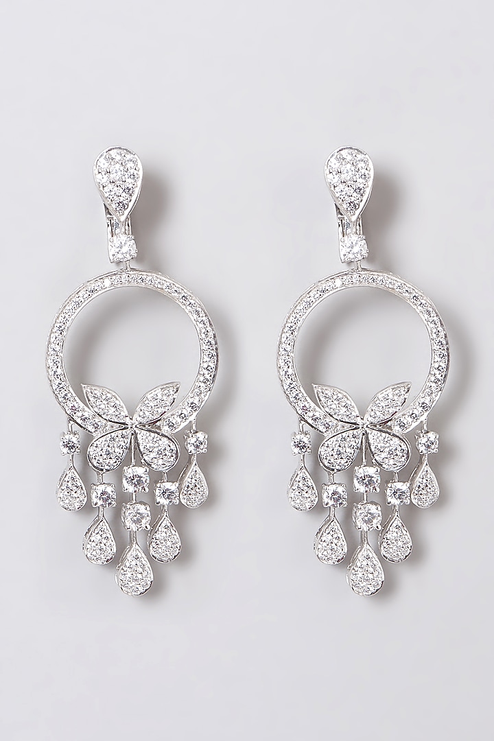 White Rhodium Finish Zirconia Earrings In Sterling Silver by Diosa Paris Jewellery at Pernia's Pop Up Shop