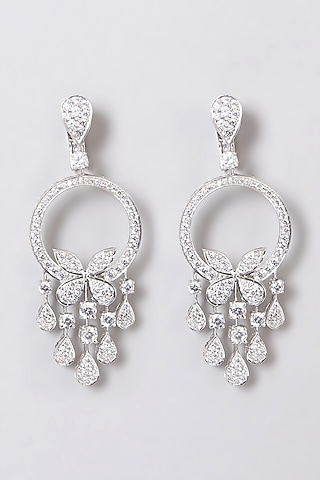 White Rhodium Finish Zirconia Earrings In Sterling Silver by Diosa Paris Jewellery